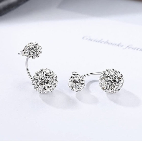 New Double Crystal Ball 925 Silver Earrings. - Picture 13 of 15